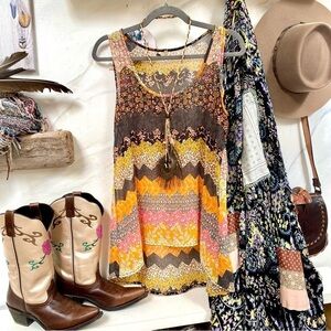 Boho patch work vibe tank w southwestern Gypsy vibe